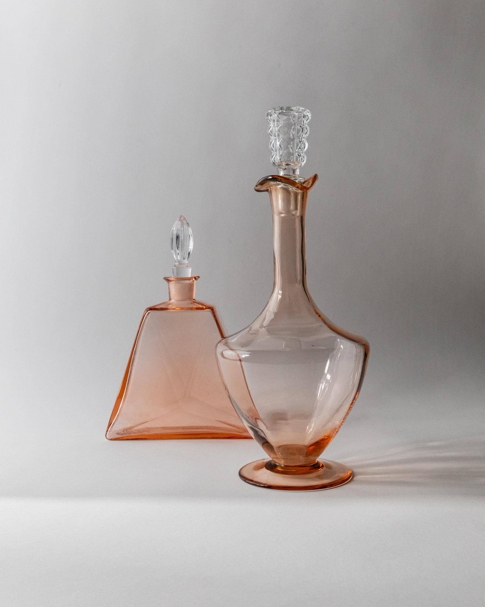 Ensemble de 2 carafes vintage en verre de Murano des années 1940, verre Rosalin avec bouchons