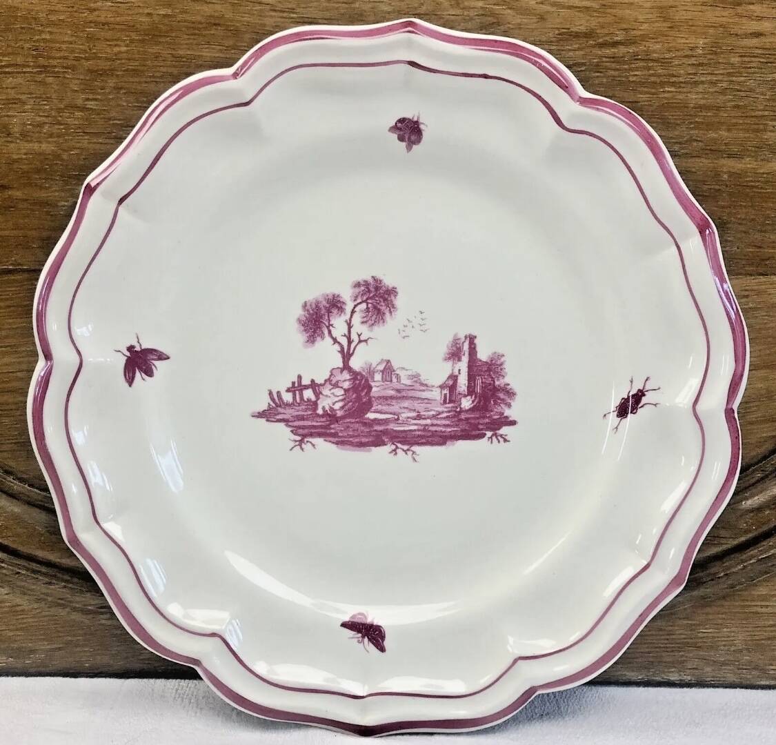 Ancien plat rond Gien modèle Paysages roses 1938 1960