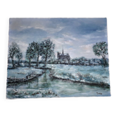 Beau Tableau à l'huile sur toile 41 x 33 cm
