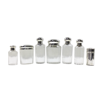 Set of crystal and silver vials