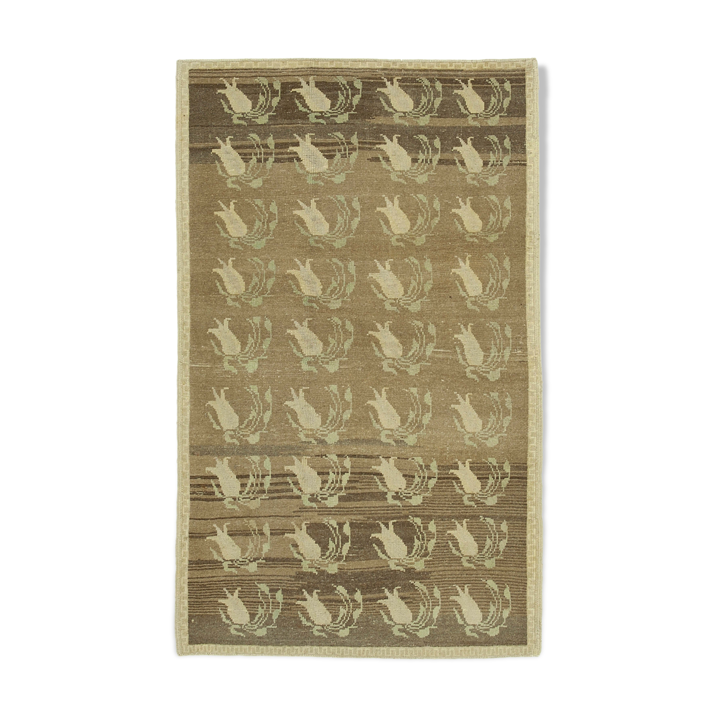 Tapis beige anatolien contemporain tissé à la main 126 cm x 210 cm années 1970