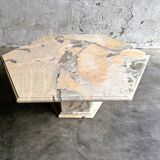Vintage hexagonal pink and grey marble coffee table, 1980s
