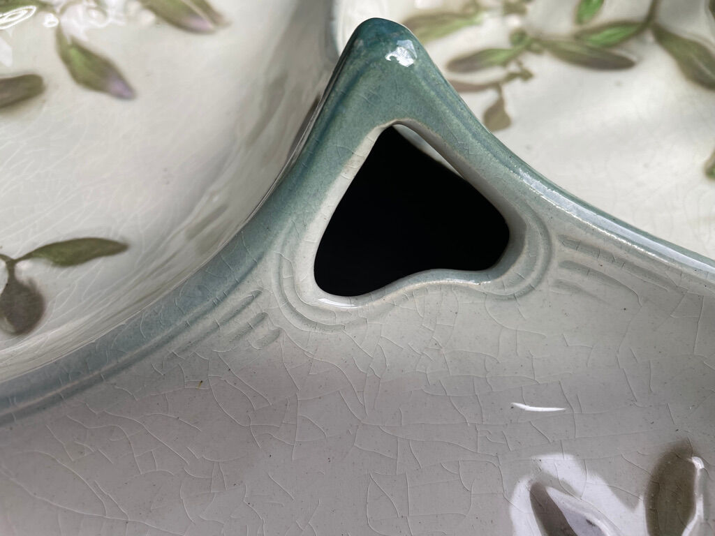 Faiencerie de Saint-Clément - Service dish "called beggar" - Art Deco - Earthenware - Mistletoe décor