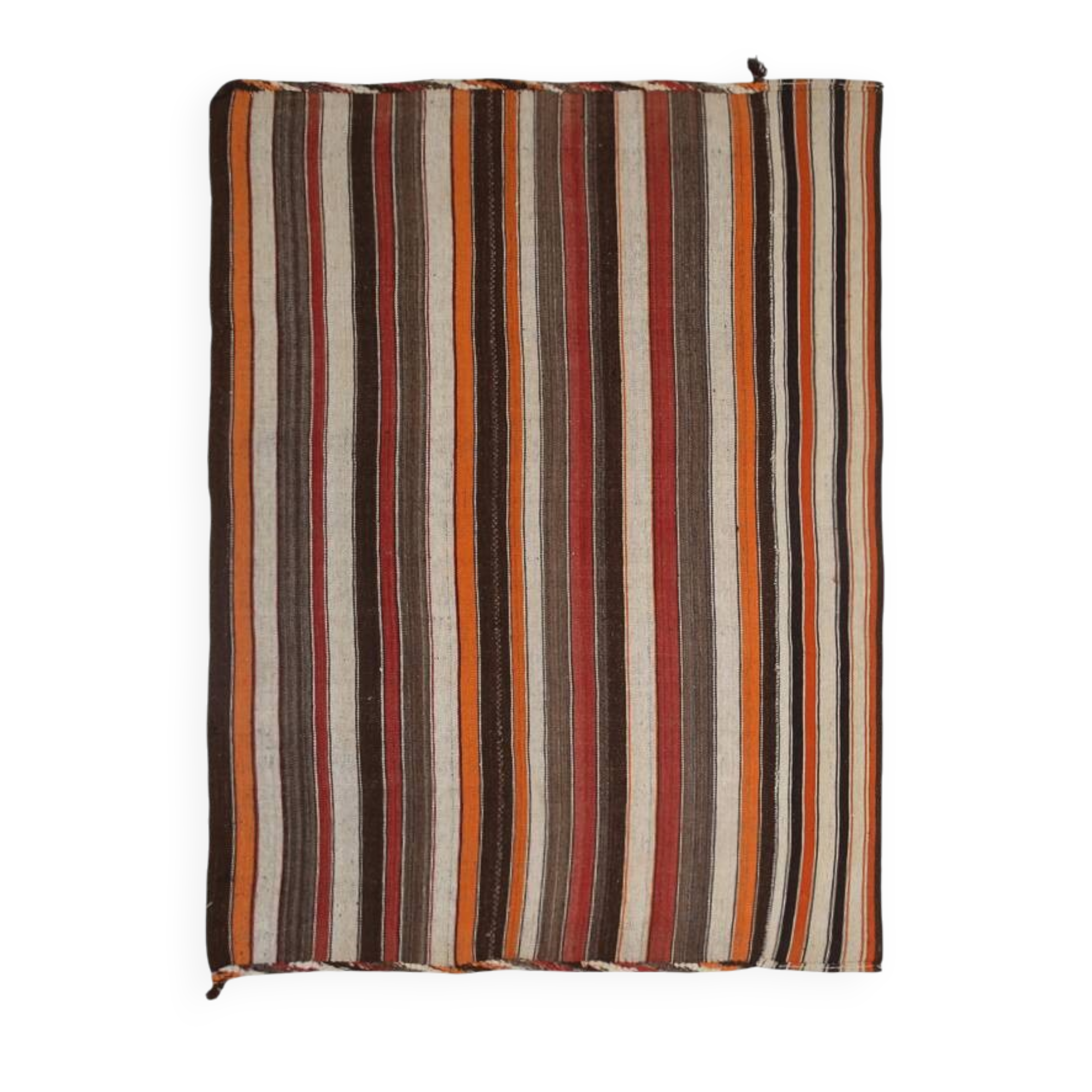 6x8 Brown Red Striped Vintage Kilim Rug, 195x259Cm