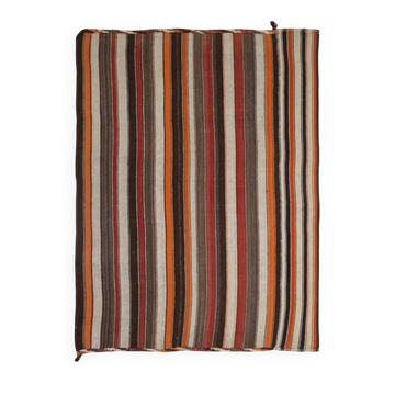 Tapis Kilim vintage à rayures marron et rouges (6 x 8 po), 195 x 259 cm