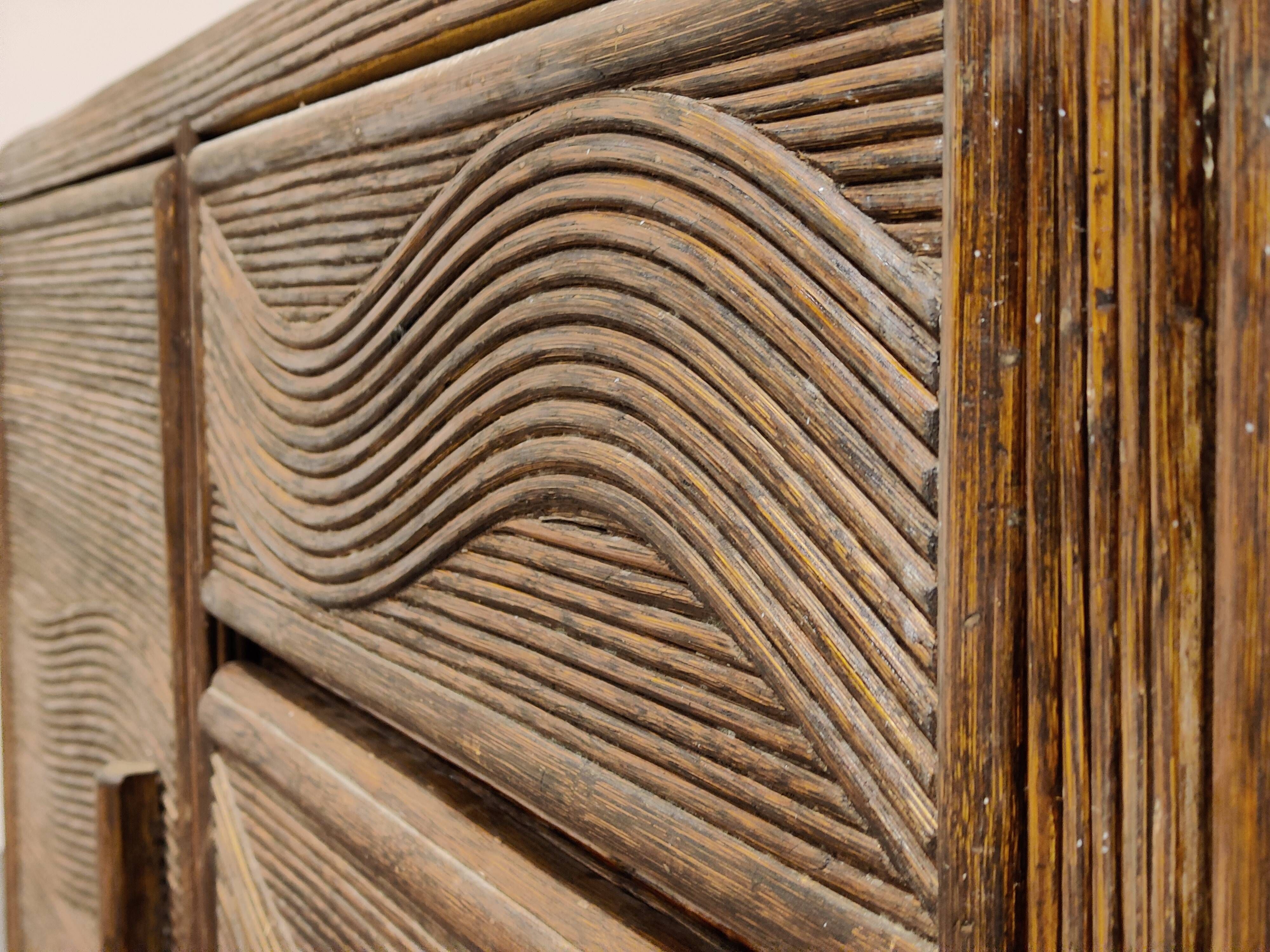 Vintage rattan and bamboo sideboard, 1970