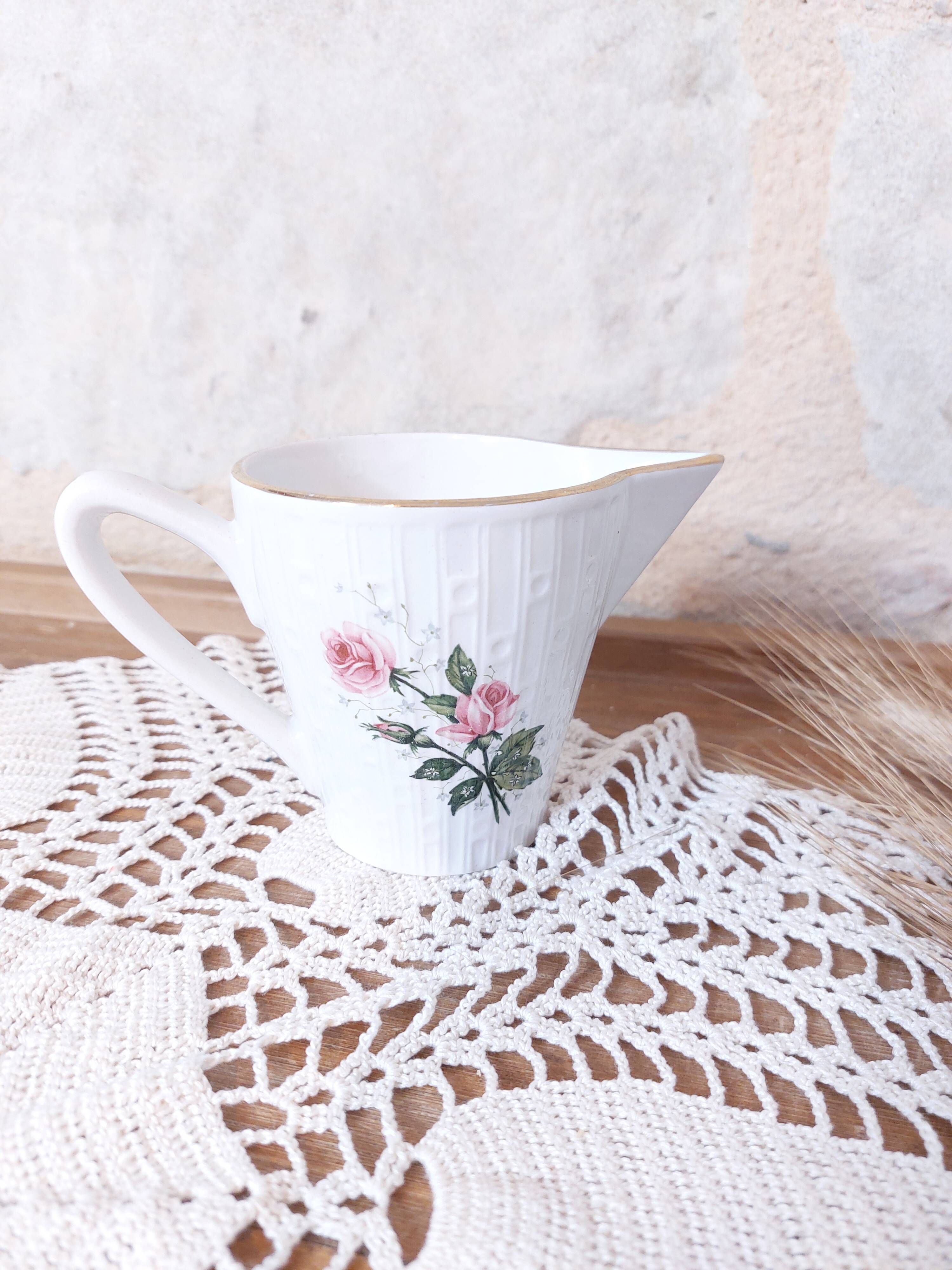 Luneville KG France milk jug, pink rose decor