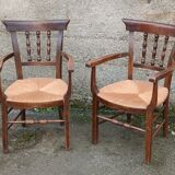 Pair of antique straw-seated armchairs