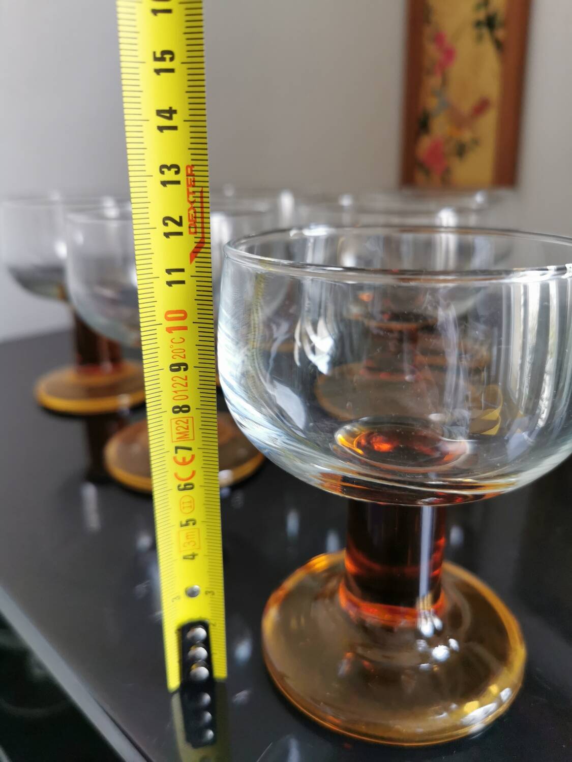 Set of 6 amber stemmed glasses