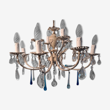 Lustre -deux niveaux italiens de cristal Murano gouttes