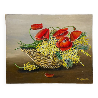 Bouquet of Poppies in a basket