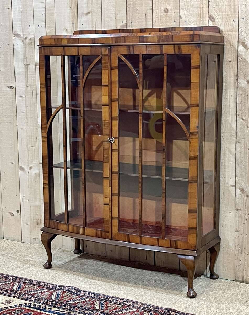 English Chippendale walnut display cabinet from the 1930s