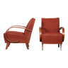 Paire de fauteuils en hêtre artdéco tchèque rouge par jindrich halabala, up zavody, années 1930