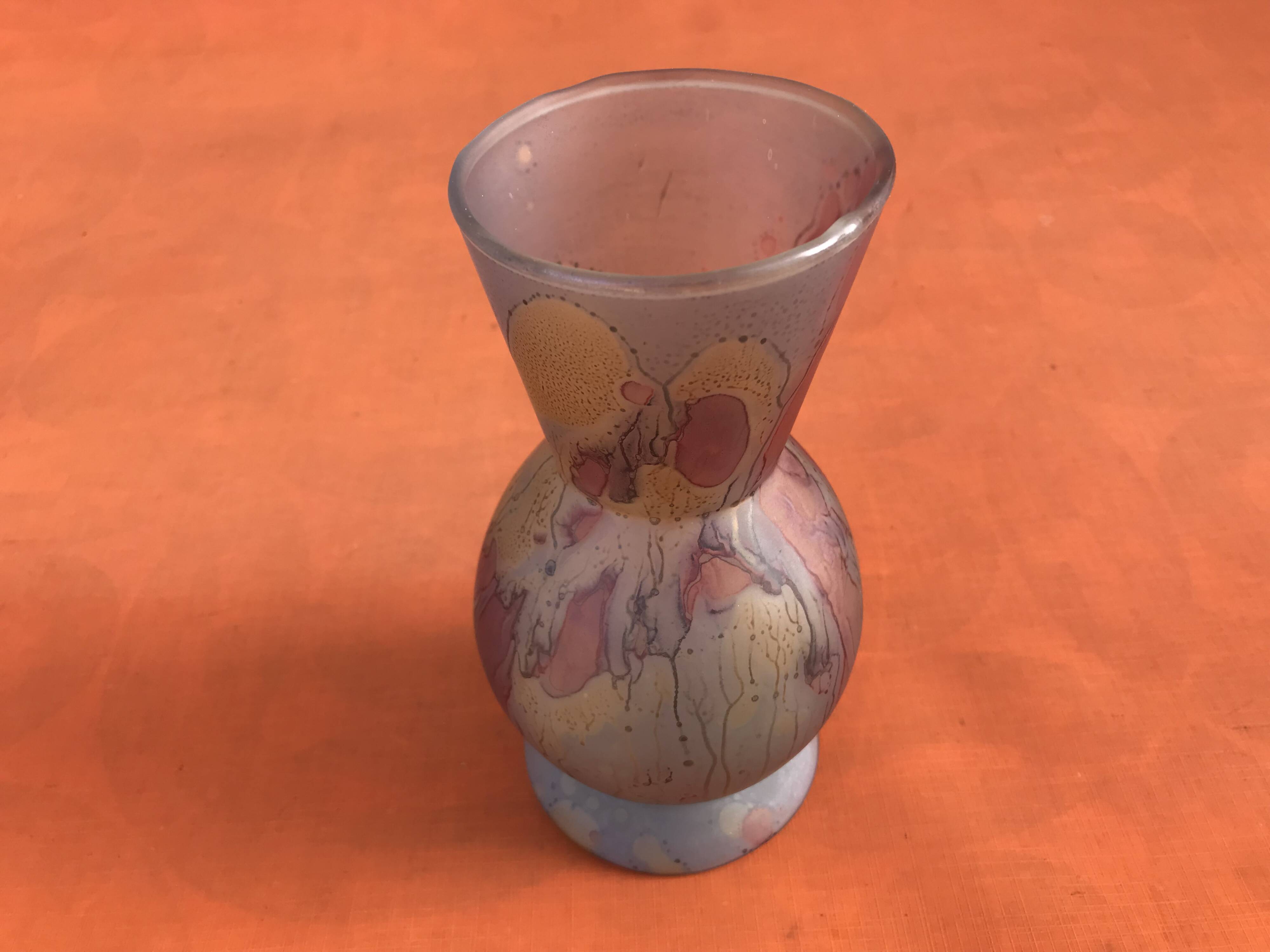 Piedouche vase Glass paste shades of lilac and yellow on a blue background