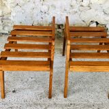 Pair of slatted side tables, Scandinavian style, 60s