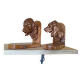 Pair of dog head bookends in spelter on marble slab, signed Lecourtier - sculptures