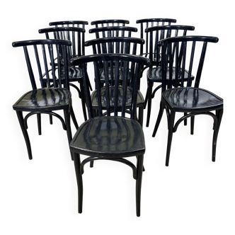 Set of 10 Luterma black varnished wooden chairs from the 30s/40s