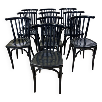 Lot de 10 chaises bois vernis noir Luterma années 30/40