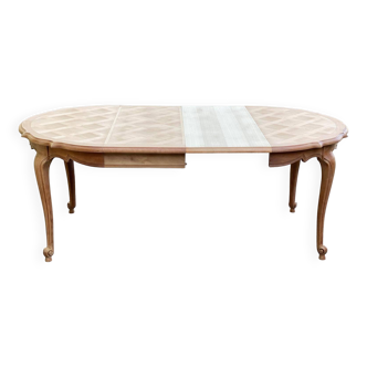 Table à manger ronde extensible Louis XV rénové en bois brut XXème 200cm
