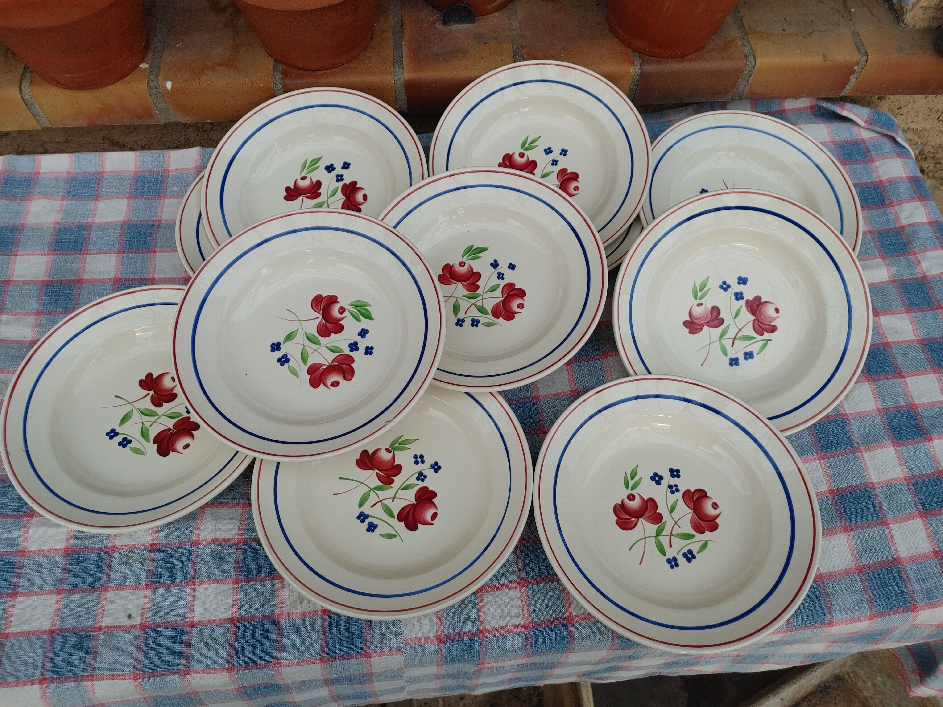 11 Deep Plates “Lunéville” Bagatelle model, Floral decoration Ø 23 cm