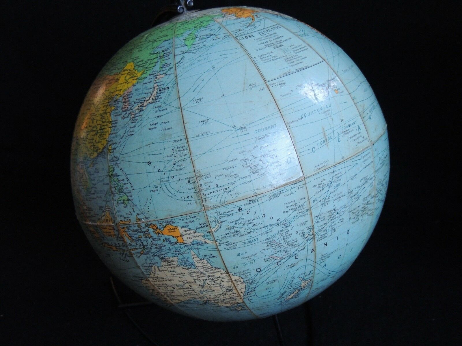 Globe earth base in metal Girard and Barrere Paris 1960