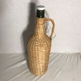 Bonbonne ancienne rotin osier tressé + anse bouteille vintage