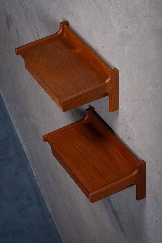 Wall-Mounted Teak Bedside Tables attributed to Børge Mogensen, 1950s, Set of 2