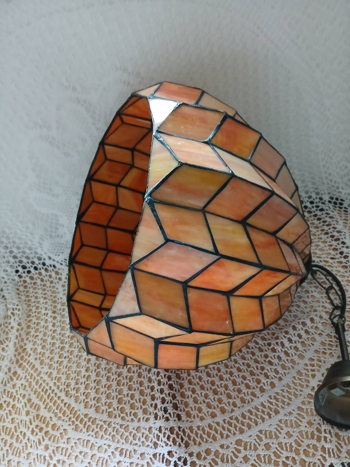 Antique stained glass and bronze pendant light