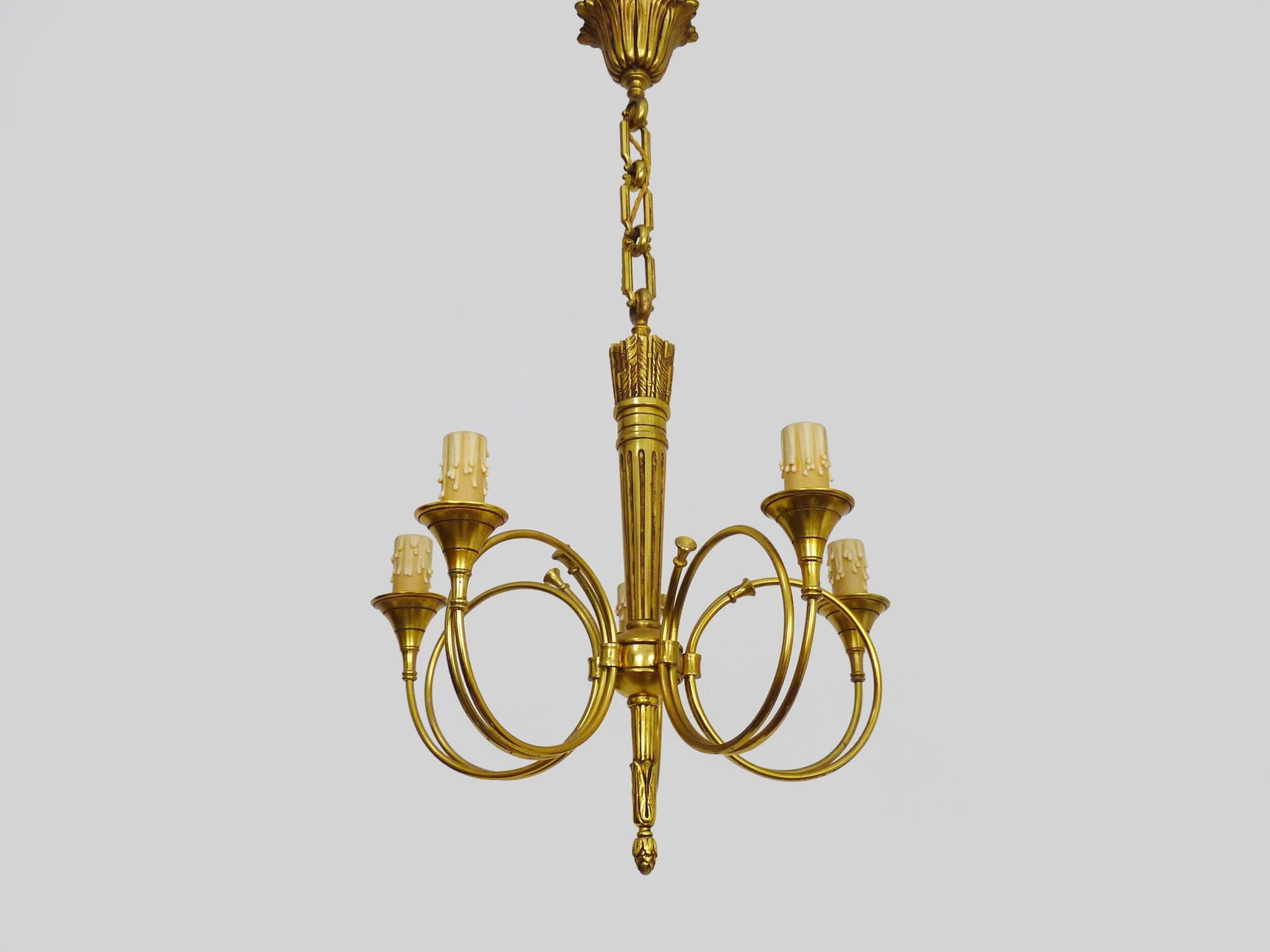 Chandelier Aux Trompes de Chasses in bronze 5 lights Louis XVI-Directoire style