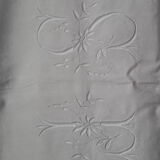 Old bride and groom sheet in white linen thread and 2 pillowcases Monogram JS