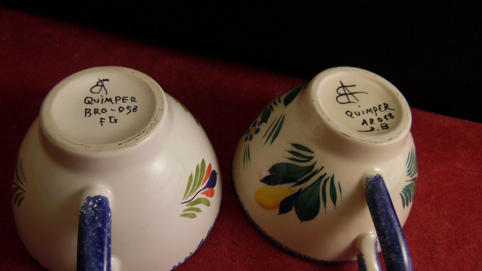 Pair of faent quimper cups artbreton faience