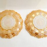 Pair of iridescent orange glass egg plates