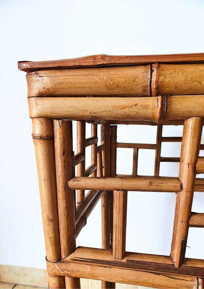 Bamboo and rattan side table from the 1970s.