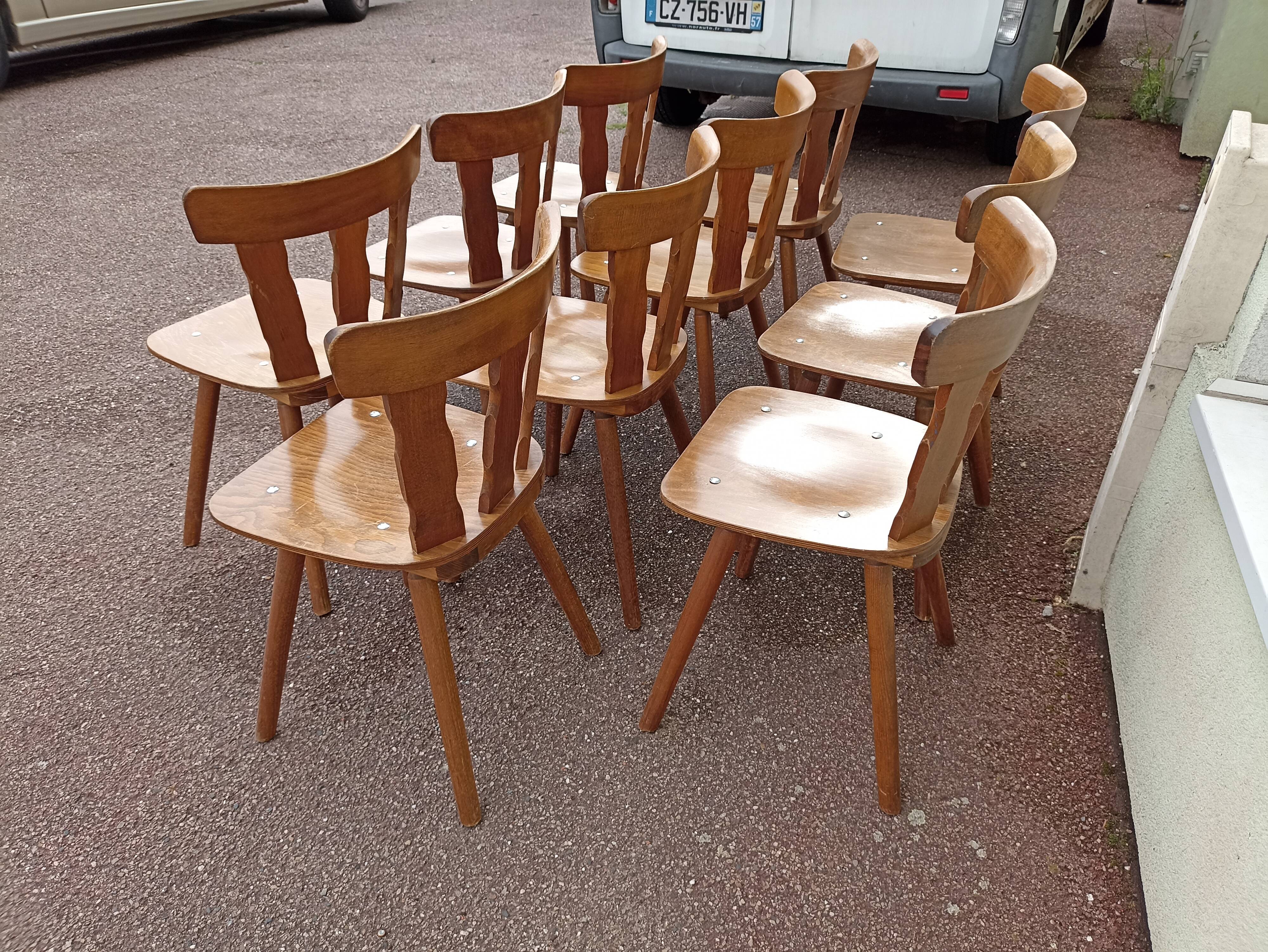 Lot de 10 chaises de bistrot café bar restaurant - bois - vintage