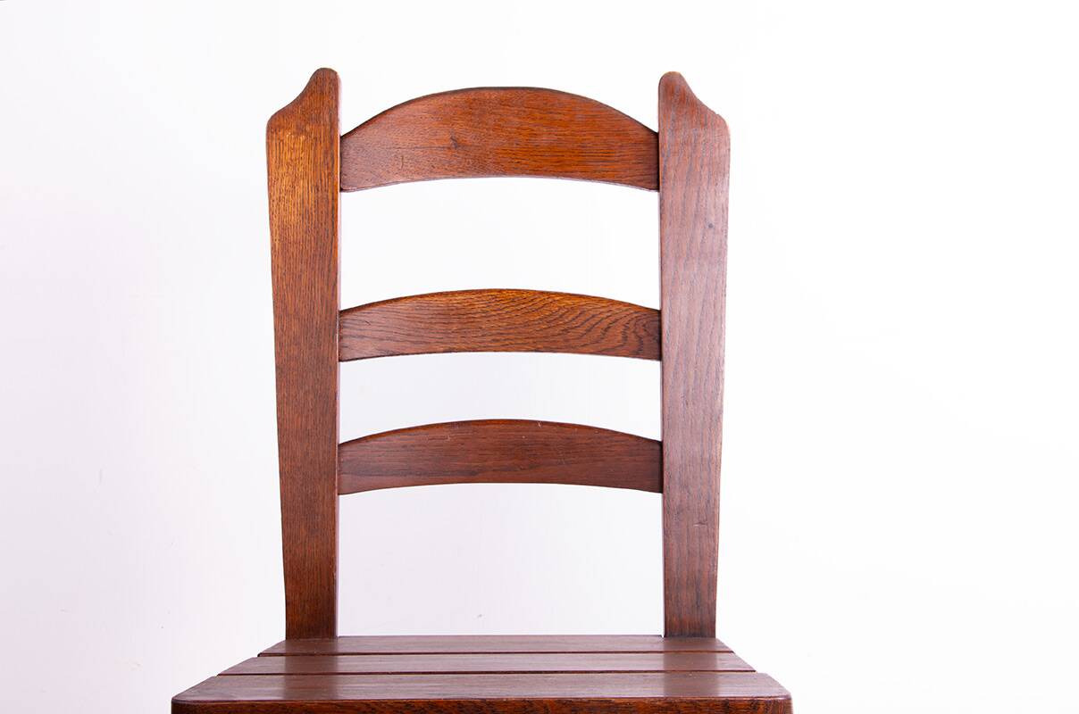 Set of 6 large Brutalist chairs in solid oak from the 1950s.