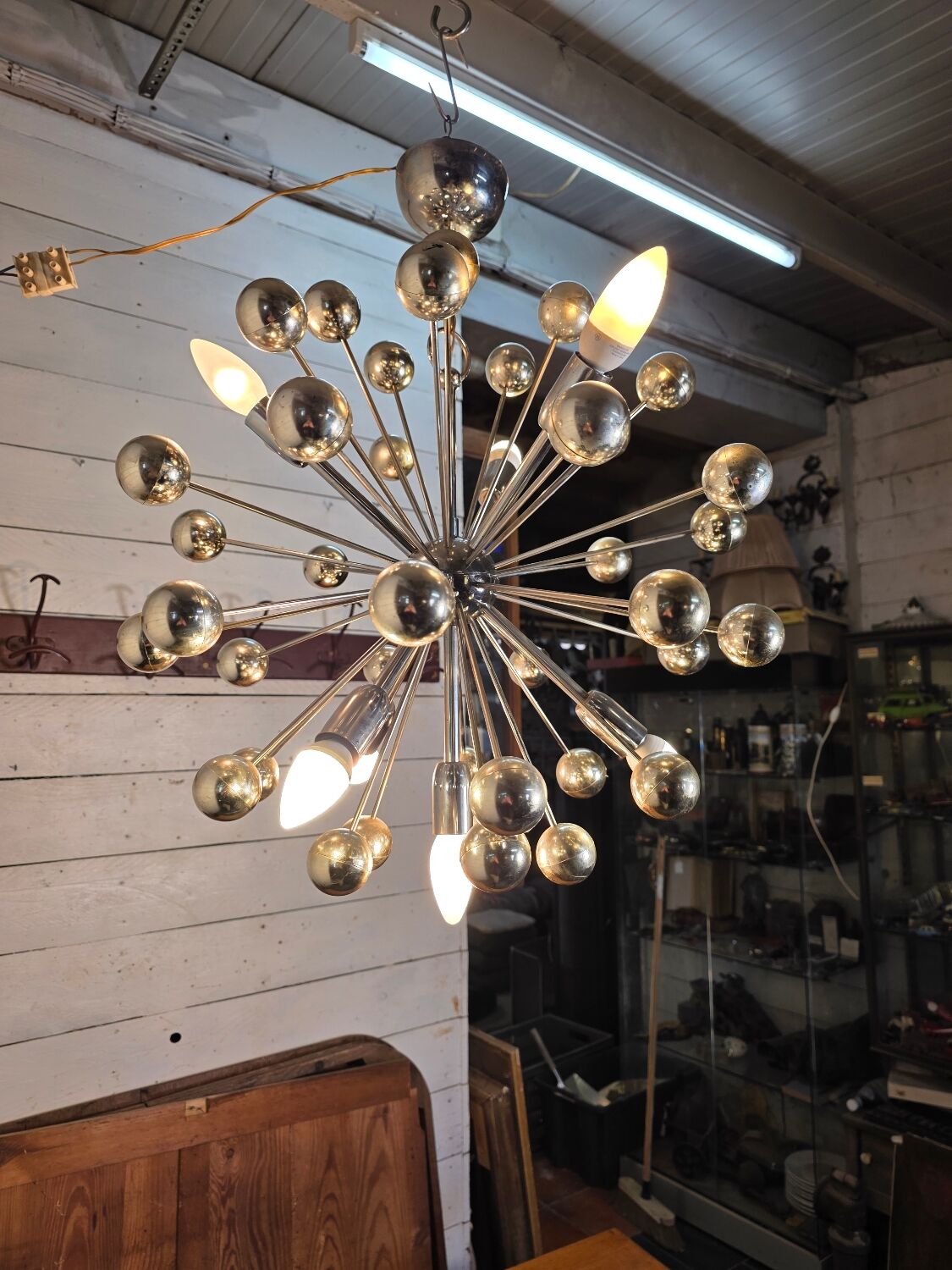 1970s chrome metal Sputnik chandelier