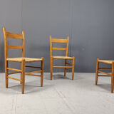 Mid-century oak and wicker dining chairs, set of 4 - 1970s