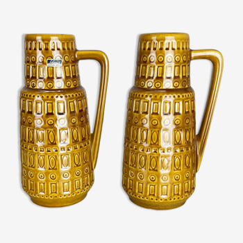 Ensemble de deux vases de lave grasse en poterie « motif ocre » par Scheurich, Allemagne, années 1970