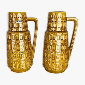 Set of Two Pottery Fat Lava Vases "ochre pattern" by Scheurich, Germany, 1970s