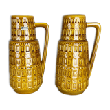 Set of Two Pottery Fat Lava Vases "ochre pattern" by Scheurich, Germany, 1970s