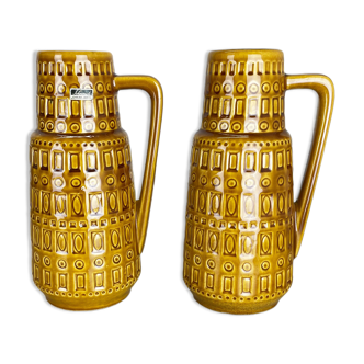 Set of Two Pottery Fat Lava Vases "ochre pattern" by Scheurich, Germany, 1970s
