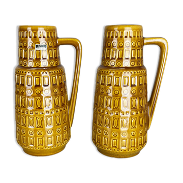 Set of Two Pottery Fat Lava Vases "ochre pattern" by Scheurich, Germany, 1970s