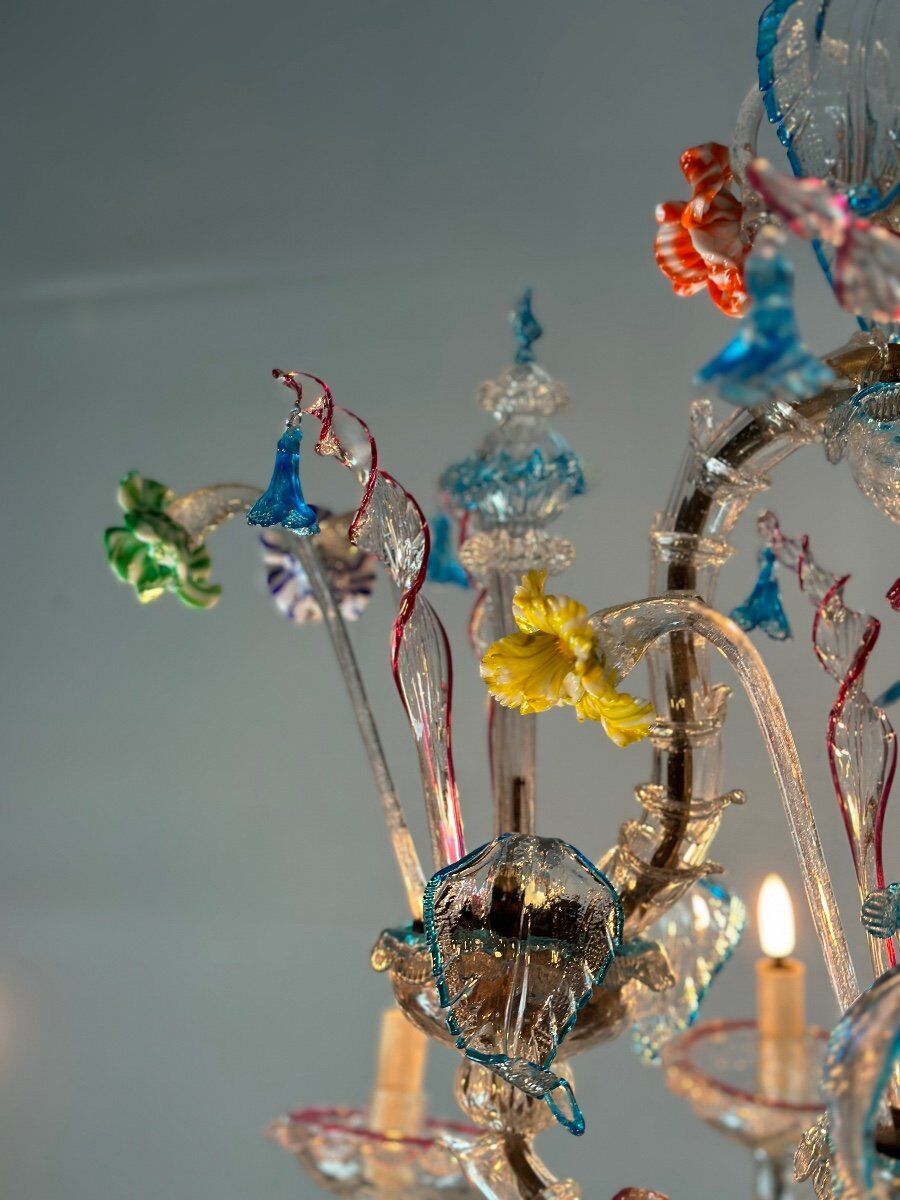 Venetian chandelier rezzonico in multicolored murano glass circa 1920