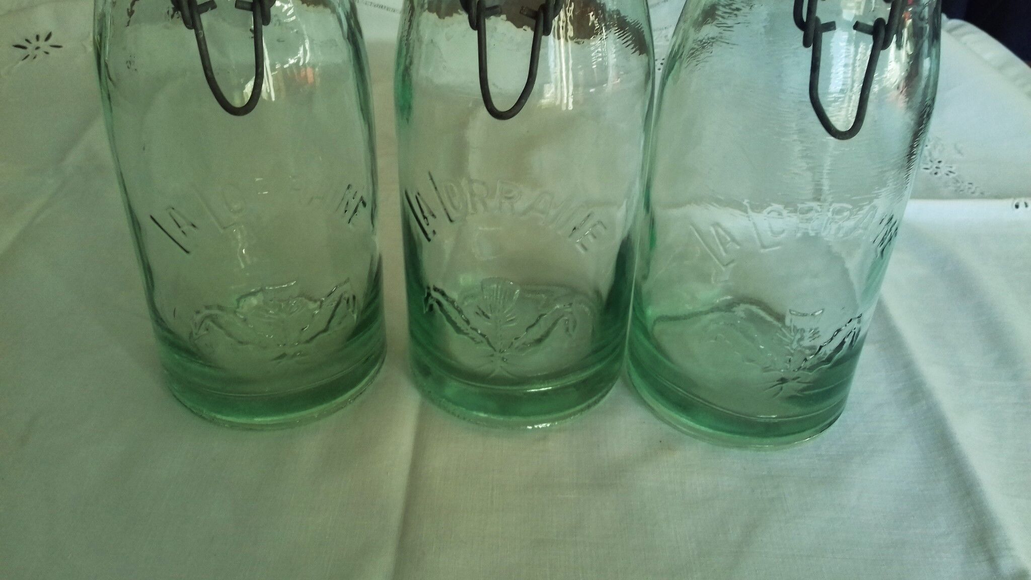 Lot 3 jars la Lorraine chardon green glass 1l