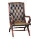 Green Vintage Leather English Chesterfield Armchair Combined with Wood
