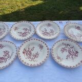 7 assiettes creuses  Gien modèle Chardons rouge diam 23,5 cm fin XIX ème