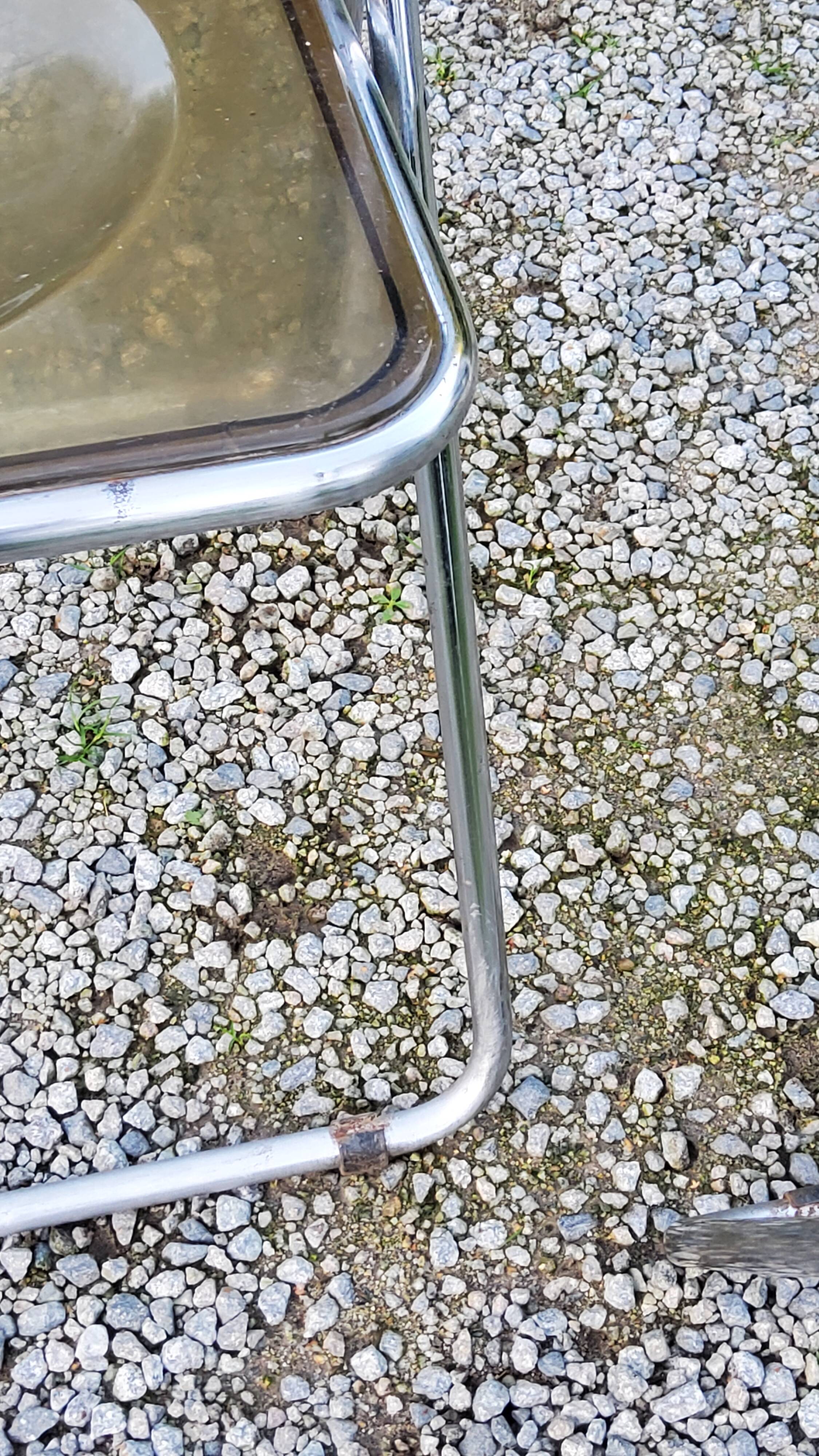 Set of 4 70s design folding chairs in smoked plexiglass and chrome metal