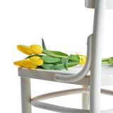 Chaise de mundus en bois blanc avec détails en laiton, années 1940