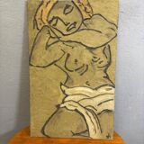 Vintage style figurative painting in expressionist style on canvas.