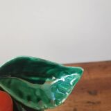 Vintage mustard box pot ceramic slip orange pumpkin shape